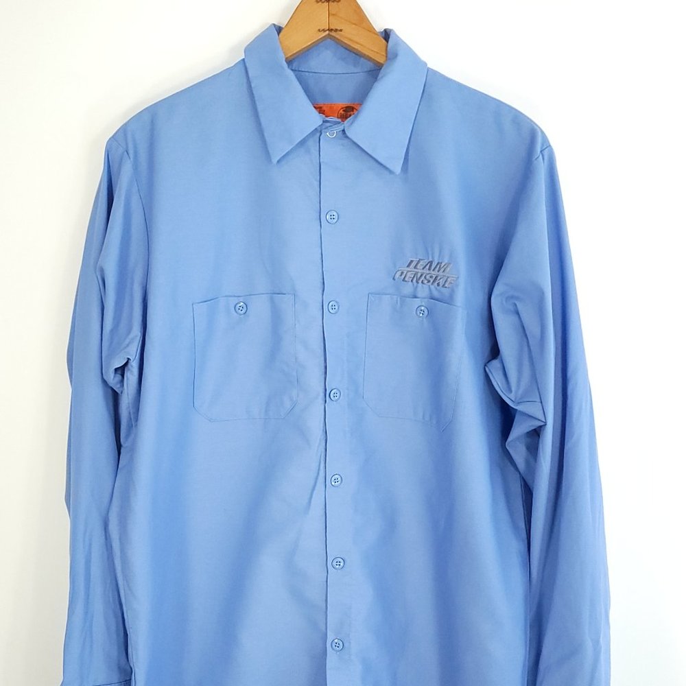 Team Penske Work Shirt Men's Large Blue Red Kap Long Sleeve Button Front